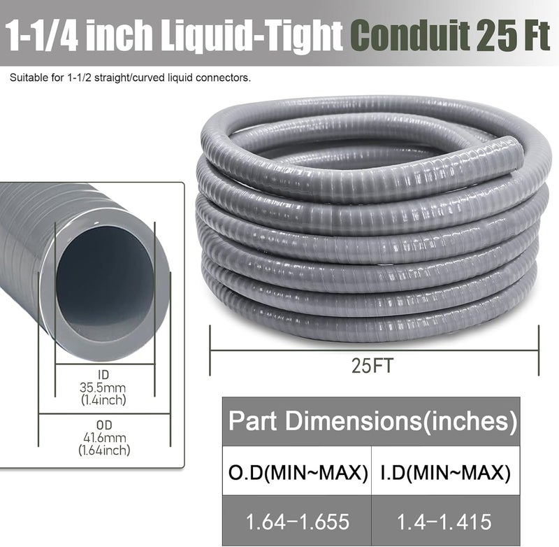 Feotech 1 1/4 Inch Flexible Conduit 25 FT Non Metallic Liquid-Tight Conduit.1-1/4" Dia - Image 2
